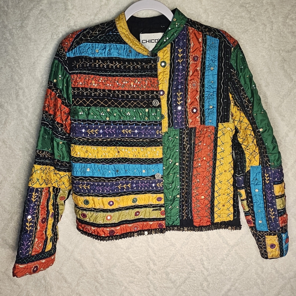 Chico's * Blazer * Jacket * Multi Color * Size 1 * Embroidered * Button Down